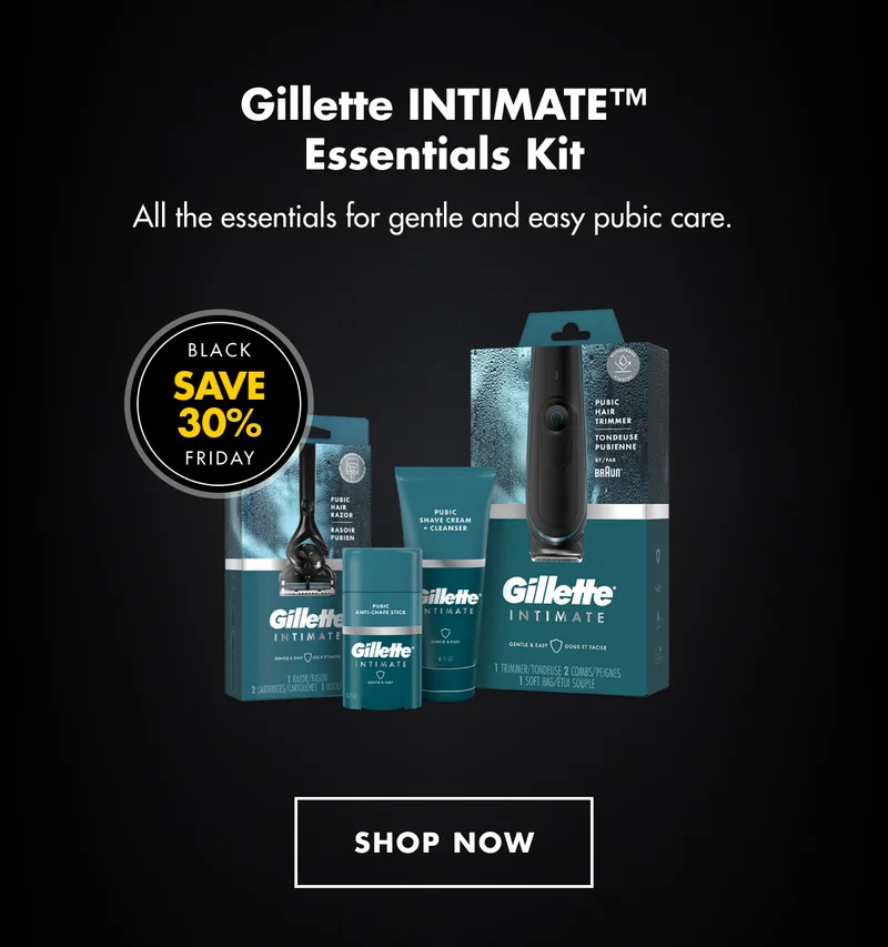 Gillette INTIMATE™ Essentials Kit - All the essentials for gentle and easy pubic care. BLACK FRIDAY - SAVE 30%. SHOP NOW