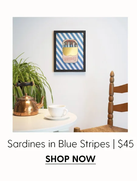 Sardines in Blue Stripes - Limited Edition Foil Art Print