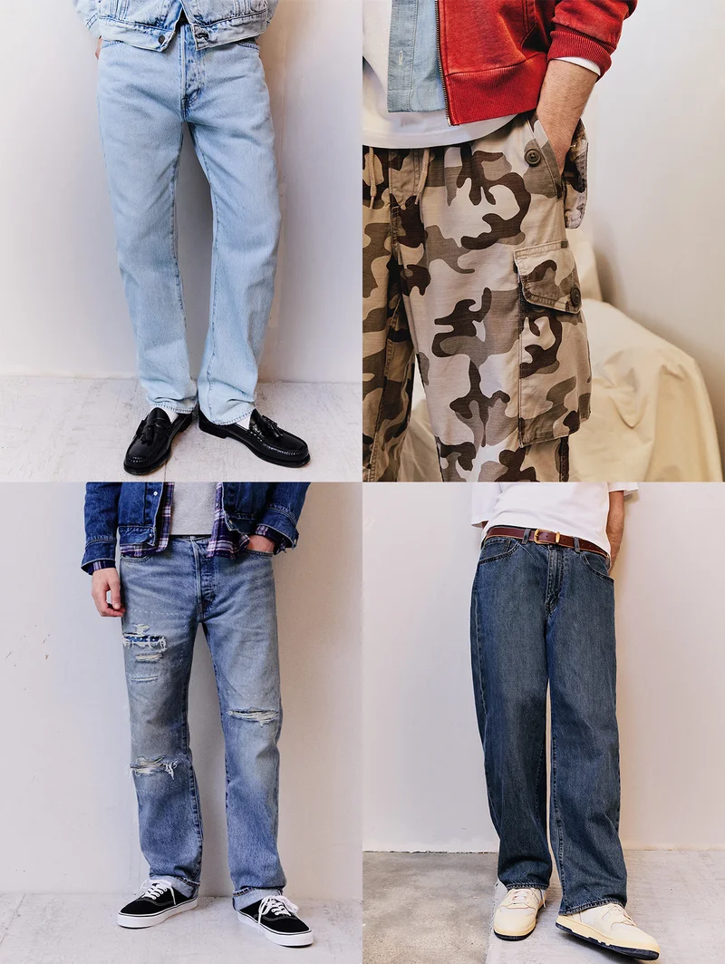 Collage of Levi's jeans and pants