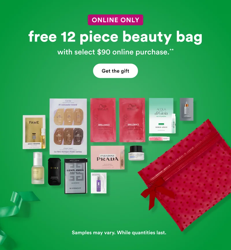 Online only | Free 12 piece beauty bag with select $90 online purchase** | Choose from 3