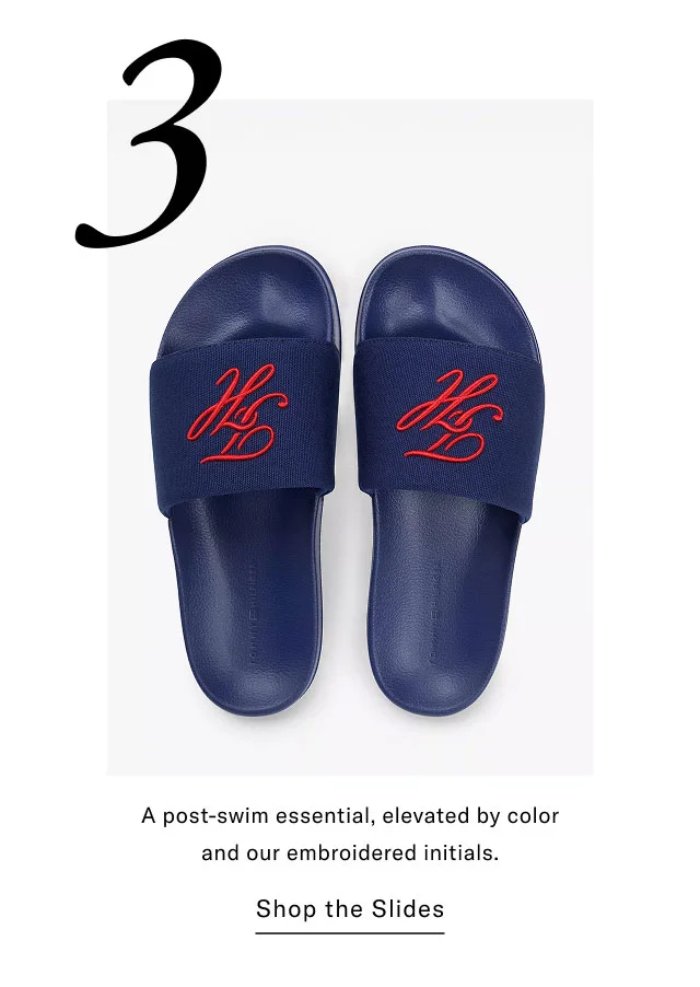 3 A post-swim essential, elevated by color and our embroidered initials. Shop the Slides