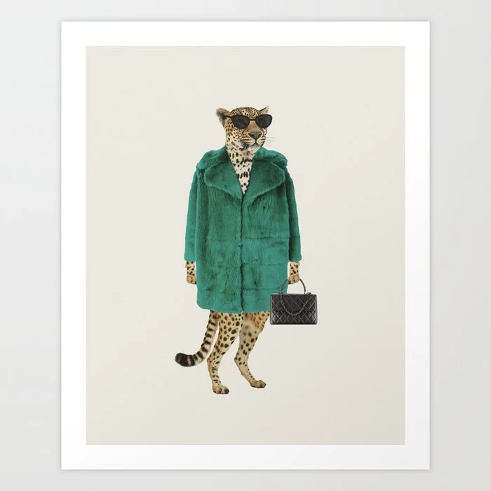 Fashion leopard in a fur coat Art Print Art Print