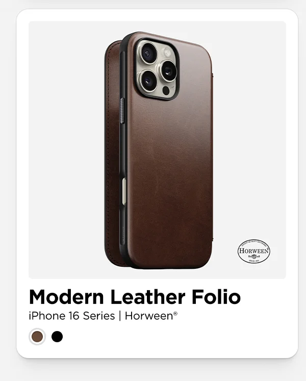 Rustic Brown Modern Leather Folio for iPhone 16. Horween Leather