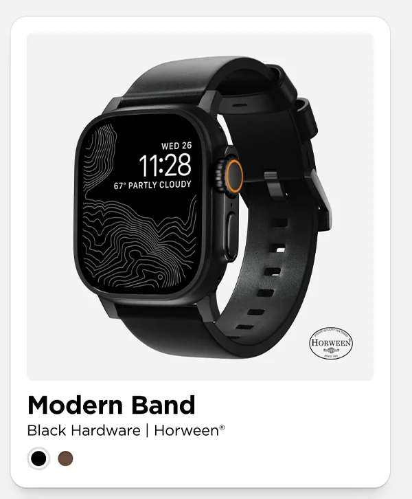 Black Modern Band for Apple Watch. Horween Leather