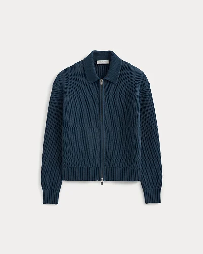 Image | Honeycomb Sweater Jacket | Midnight Navy