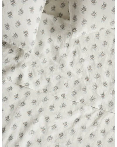 Montreal Linen Cotton Sheet Set - Ivory and Denim / Queen