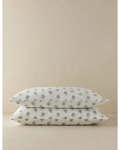 Montreal Linen Cotton Pillowcase Set-Ivory and Denim / King