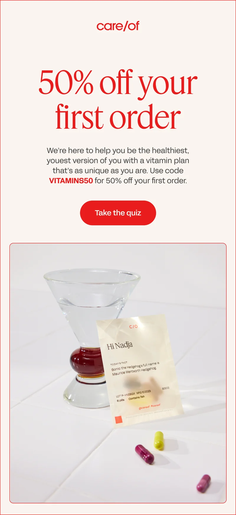 50 percent off your first order use code discount code
