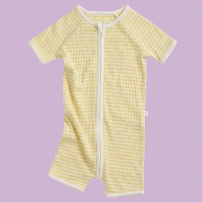 Yellow Stripe Ribbed Summer Baby Pajamas