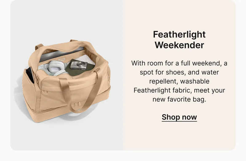 Featherlight Weekender | With room for a full weekend, a spot for shoes, and water repellent, washable Featherlight fabric, meet your new favorite bag.