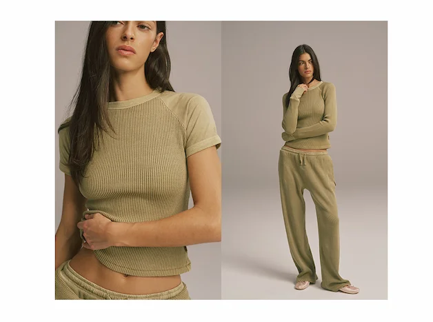 Waffle Raglan Short Sleeve Top & Waffle Raglan Long Sleeve Top - Pistachio Green