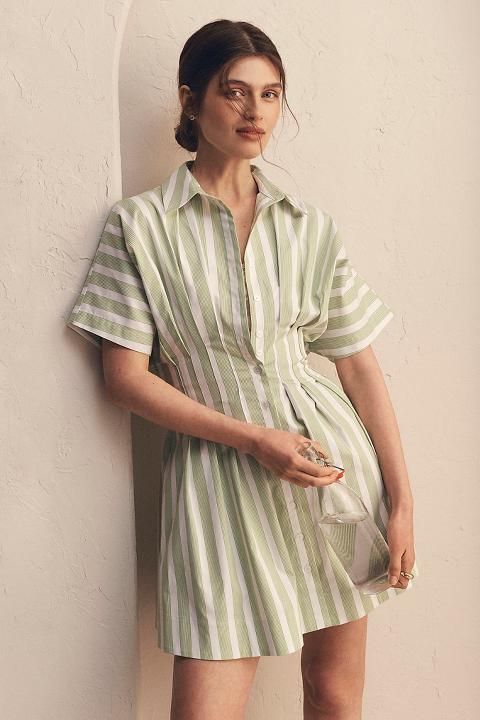 The Tobie Button-Front Pleated Shirt Dress by Exquise: Mini Edition
