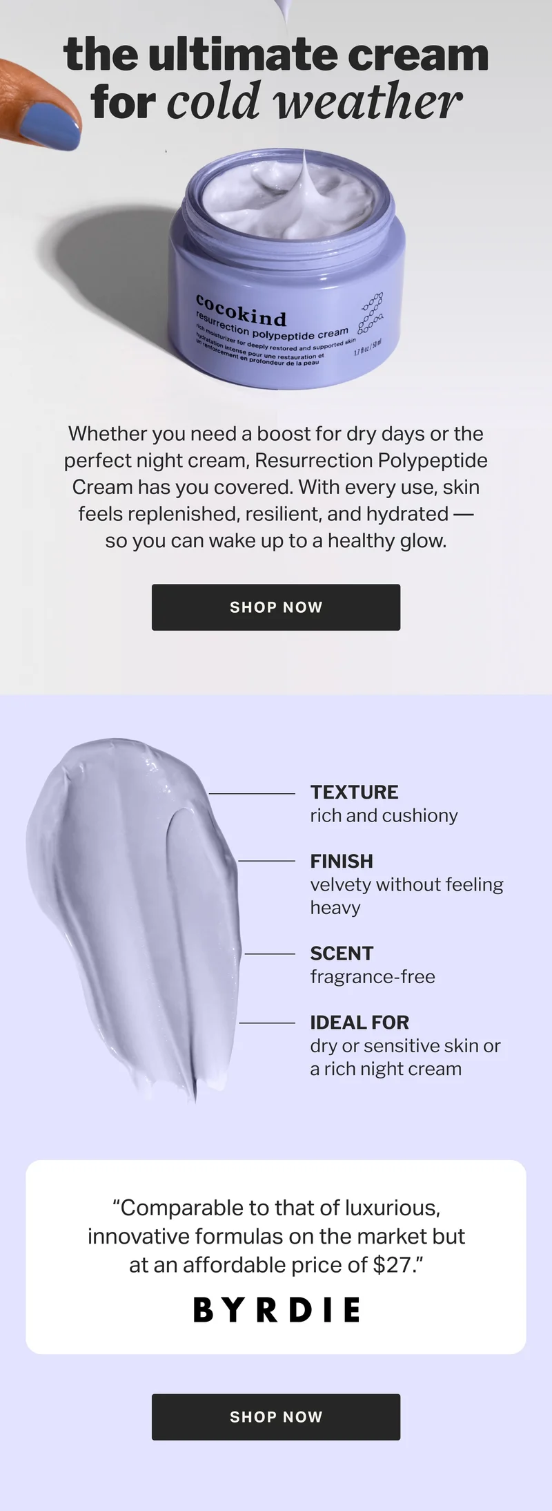 the ultimate cream for cold weather | Whether you need a boost for dry days or the perfect night cream, Resurrection Polypeptide Cream has you covered. With every use, skin feels replenished, resilient, and hydrated — so you can wake up to a healthy glow.