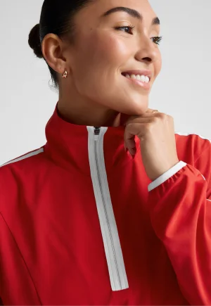 Stretch Woven Course Contrast Half Zip Pullover in Chili Red/True White