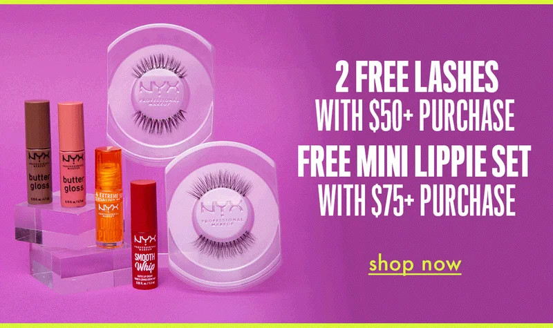 2 FREE LASHES WITH $50+ PURCHASE + FREE MINI LIPPIE SET WITH $75+ PURCHASE