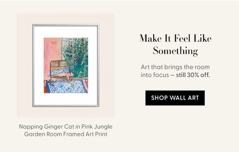 Napping Ginger Cat in Pink Jungle Garden Room Framed Art Print