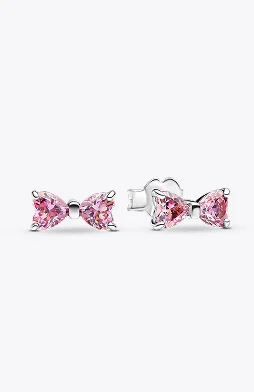 Sparkling Pink Bow Stud Earrings