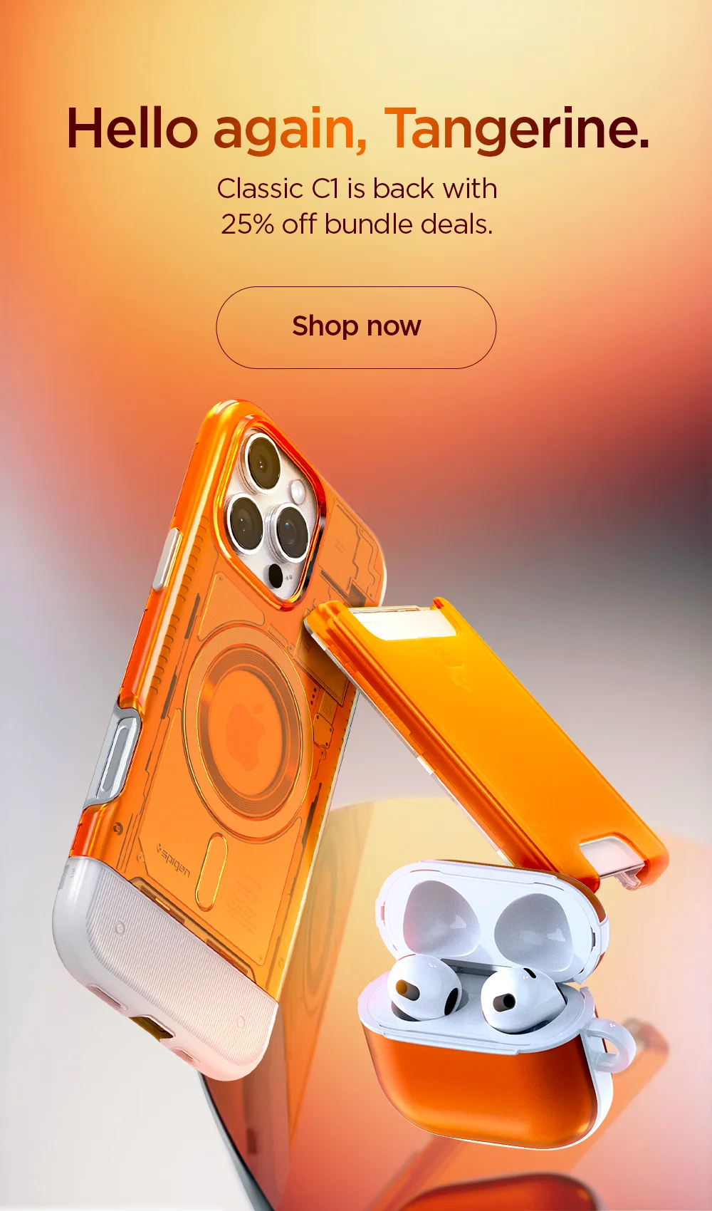 Hello again, Tangerine. Classic C1 is back with 25% off bundle deals.  Shop the collection for Apple iPhone, AirPods, and MagSafe wallets.