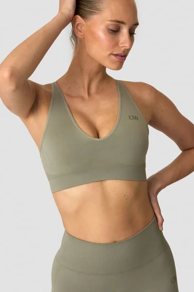 Image of Sculpt Seamless V-neck Sports Bra Light Khaki Green