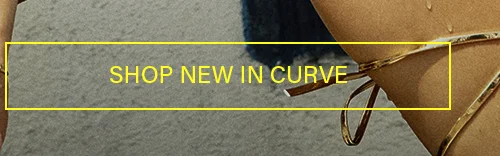 SHOP NEW IN CURVE. Woman in wet gold bikini. Explore new plus size swimwear.
