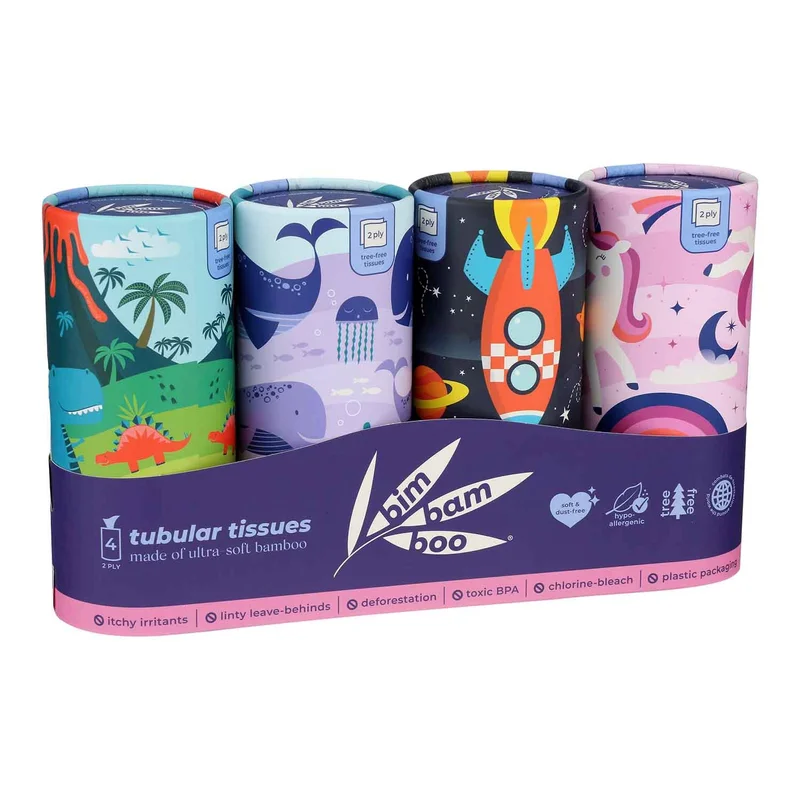 Tubular Bamboo Facial Tissues, 3-Ply, 40 Tissues, 4 Ct