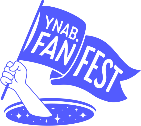 Hand holding a YNAB Fan Fest flag