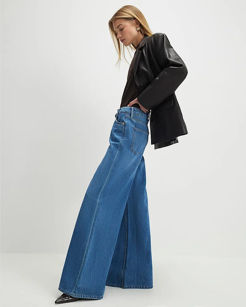 Womens Blue High Waisted Soft Wide Leg Jeans