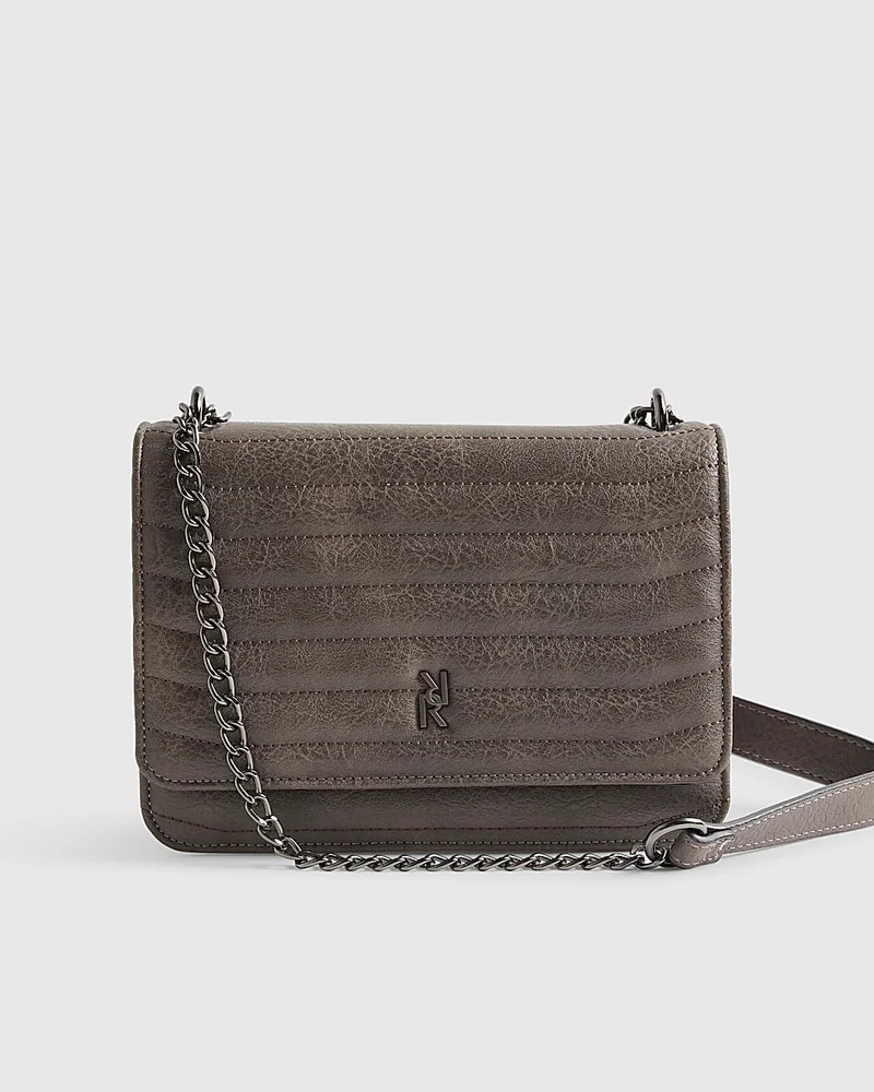 Womens Grey Quilted Chain Shoulder Bag