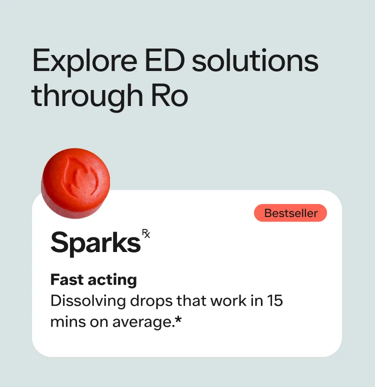 Explore ED solutions through Ro. Sparks Fast acting. Dissolving drops that work in 15 mins on average.**
