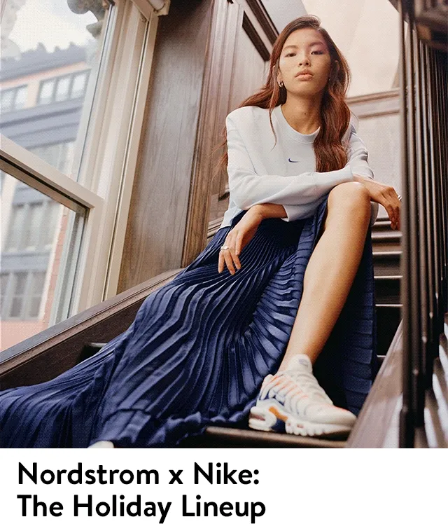 Model in styles from the holiday '23 Nordstrom x Nike collection.