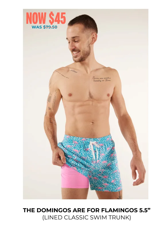 Lined Classic Swim Trunk: The Domingos Are For Flamingos 5.5"