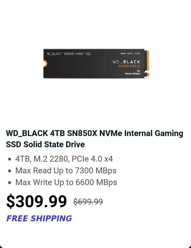 WD_BLACK 4TB SN850X NVMe Internal Gaming SSD Solid State Drive