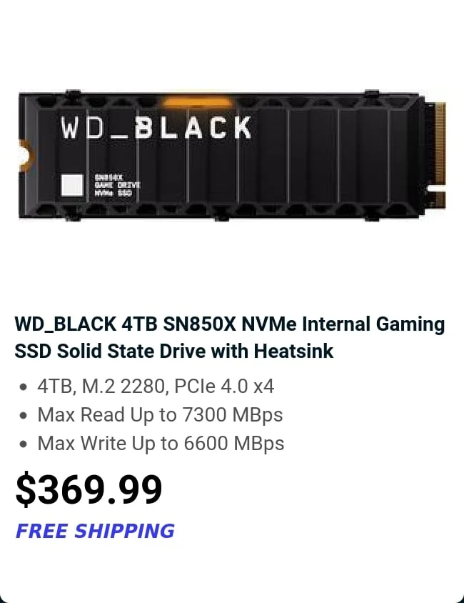 WD_BLACK 4TB SN850X NVMe Internal Gaming SSD Solid State Drive with Heatsink
