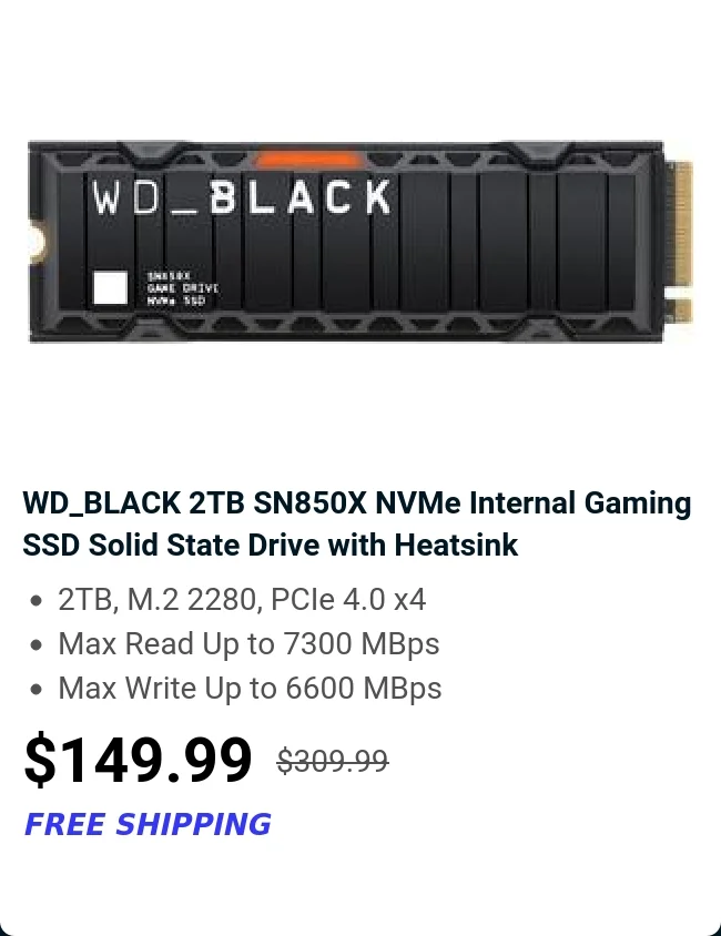 WD_BLACK 2TB SN850X NVMe Internal Gaming SSD Solid State Drive with Heatsink