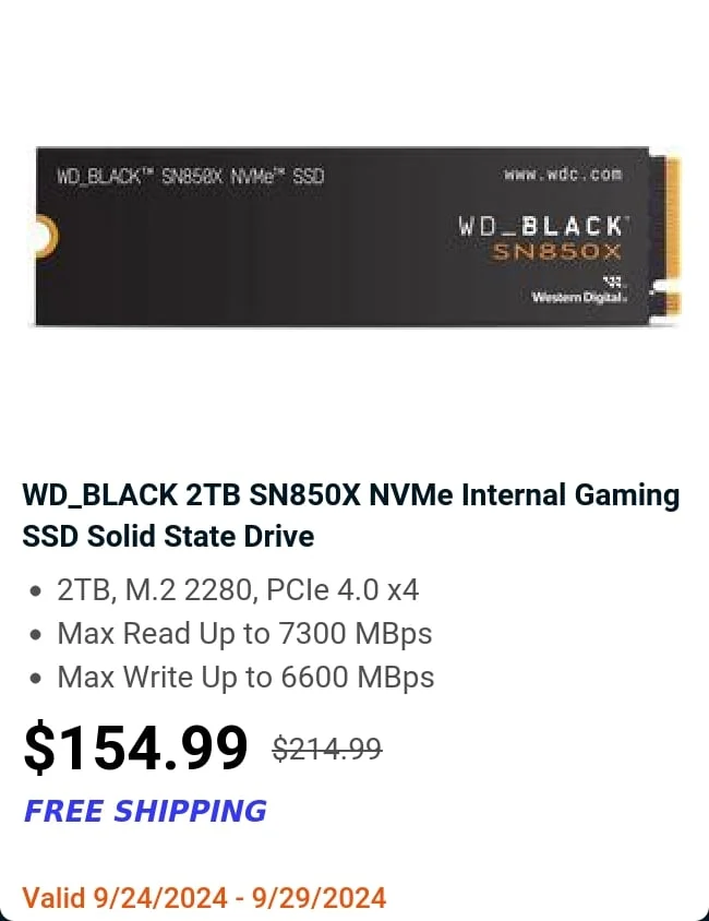 WD_BLACK 2TB SN850X NVMe Internal Gaming SSD Solid State Drive