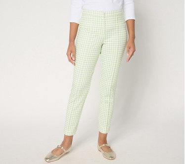 Tailored by Susan Graver Printed Ponte Petite Slim Leg Trousers