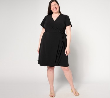 Susan Graver Regular Liquid Knit Faux Wrap Dress