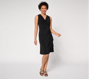 Susan Graver Regular Liquid Knit Faux Wrap Cascade Dress