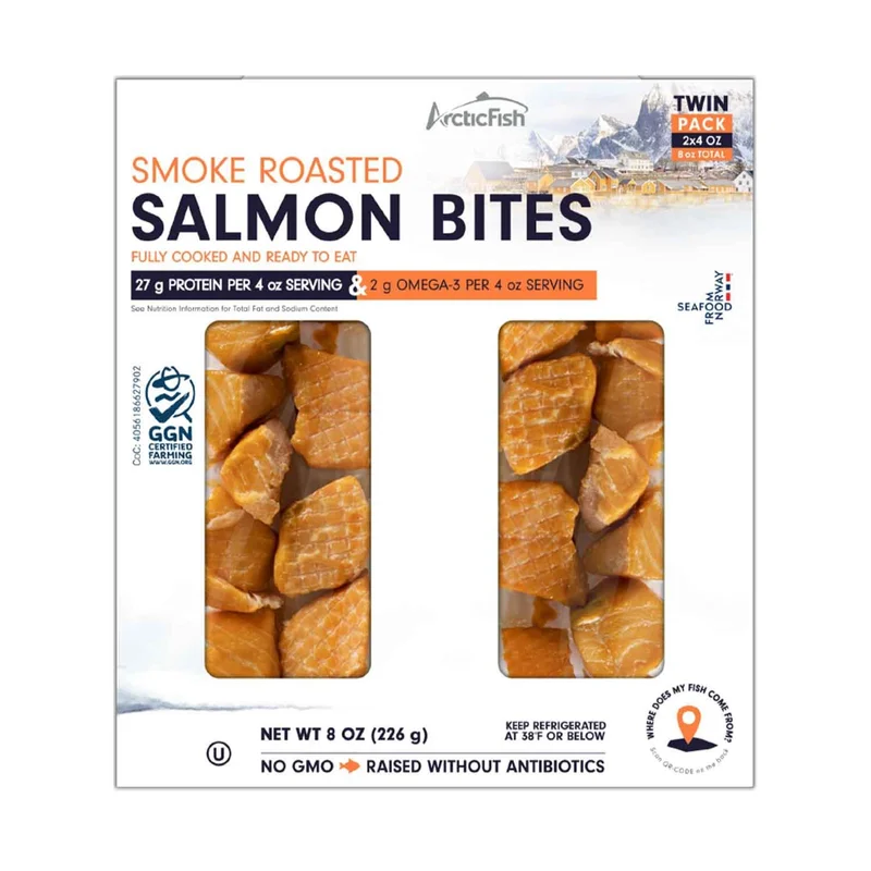 Smoke Roasted Salmon Bites, 2X4 Oz, 8 Oz Smoke Roasted Salmon Bites, 2X4 Oz, 8 Oz