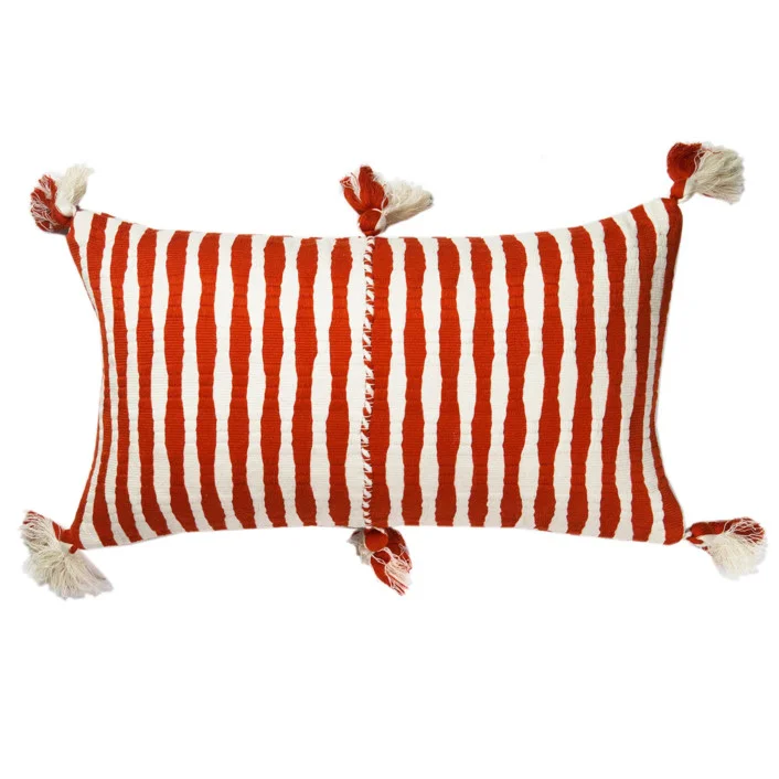 Antigua Tomato Red Striped Handwoven Cotton Throw Pillow Throw Pillows by Archive New York | Minted