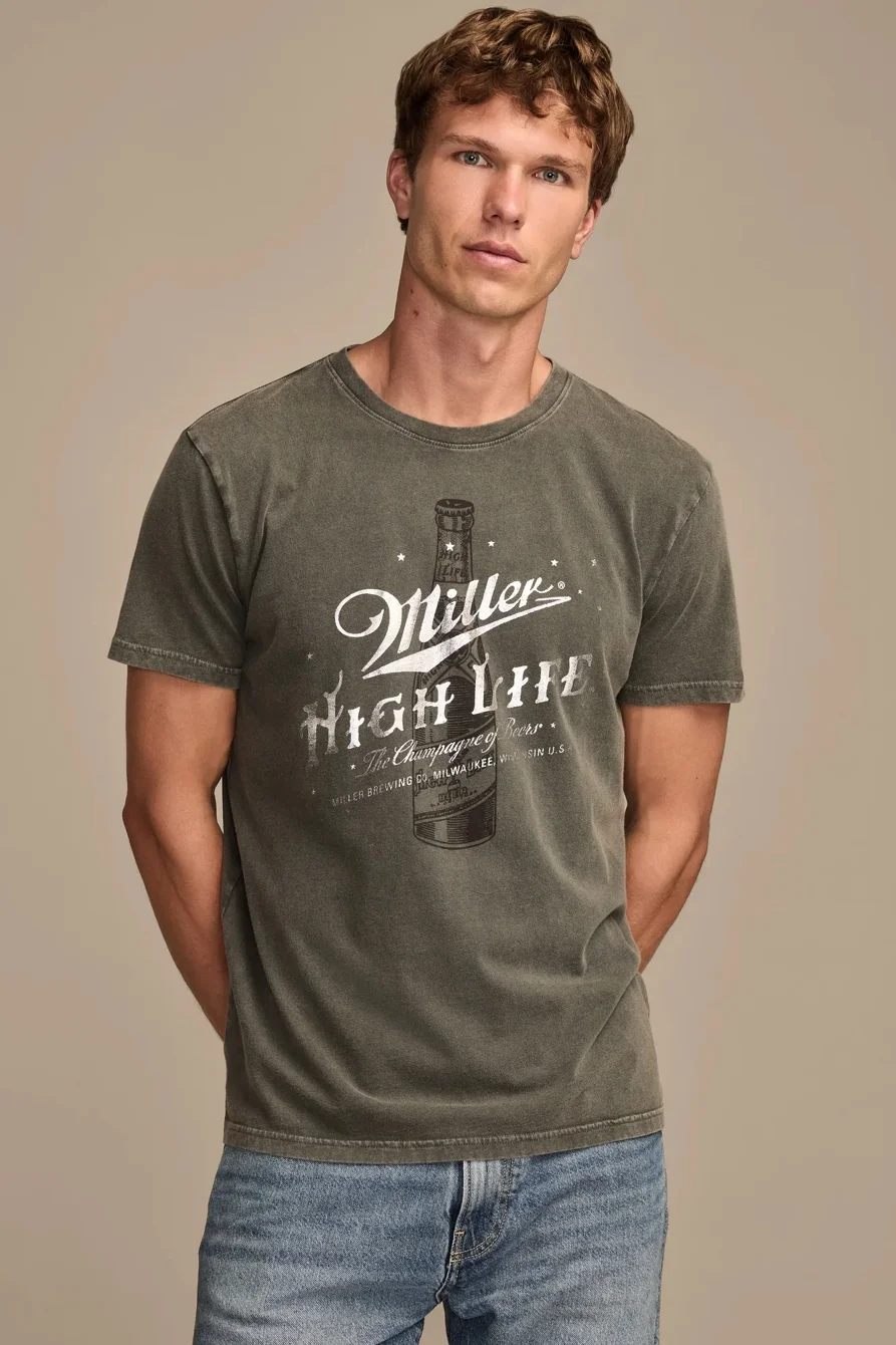 Image of Lucky Brand Miller High Life Tee - Men's Clothing Tops Shirts Tee Graphic T Shirts in Raven