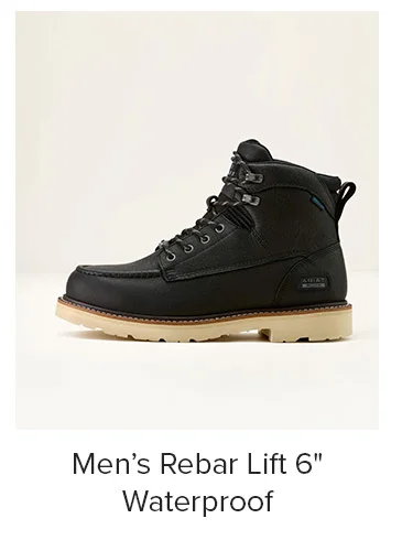 Men's Rebar Lift 6" Waterproof ankle boot with laces in black leather