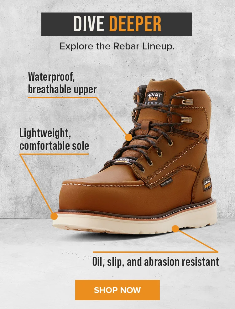 Dive Deeper. Explore the Rebar Lineup. Waterproof, breathable upper shoe, Lightweight, comfortable sole