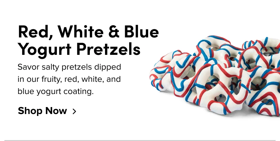 Red, White & Blue Yogurt Pretzels Savor salty pretzels dipped in our fruity, red, white, and blue yogurt coating. Shop Now