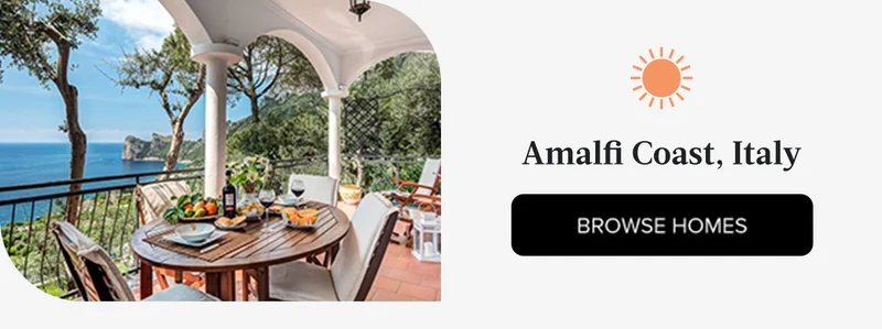 Take in the breeze from a private villa overlooking the sea along Italy’s Amalfi Coast.