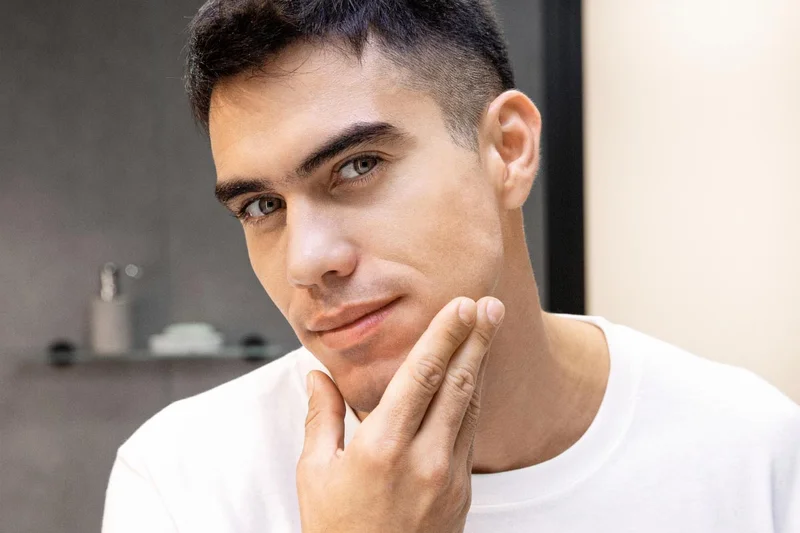 Man showing his shaven face