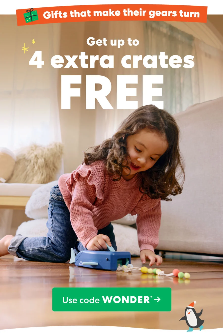 Get up to 4 extra crates FREE Use code WONDER