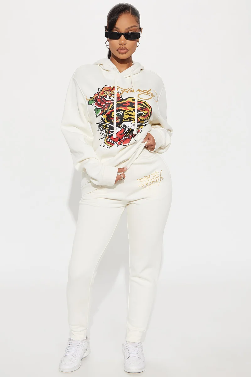 Image of Ed Hardy Retro Tiger Jogger - Ivory