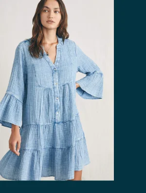 Dune Cotton Gauze Kasey Dress in Light Indigo Wash
