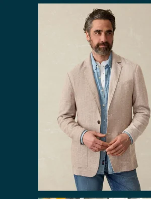 Movement™ Linen Blazer in Wolf Sands Herringbone